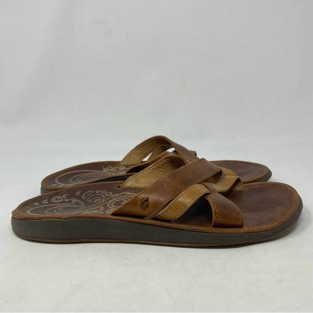 Olukai Women’s Paniolio Brown Leather Strappy Slide Sandals Size 9